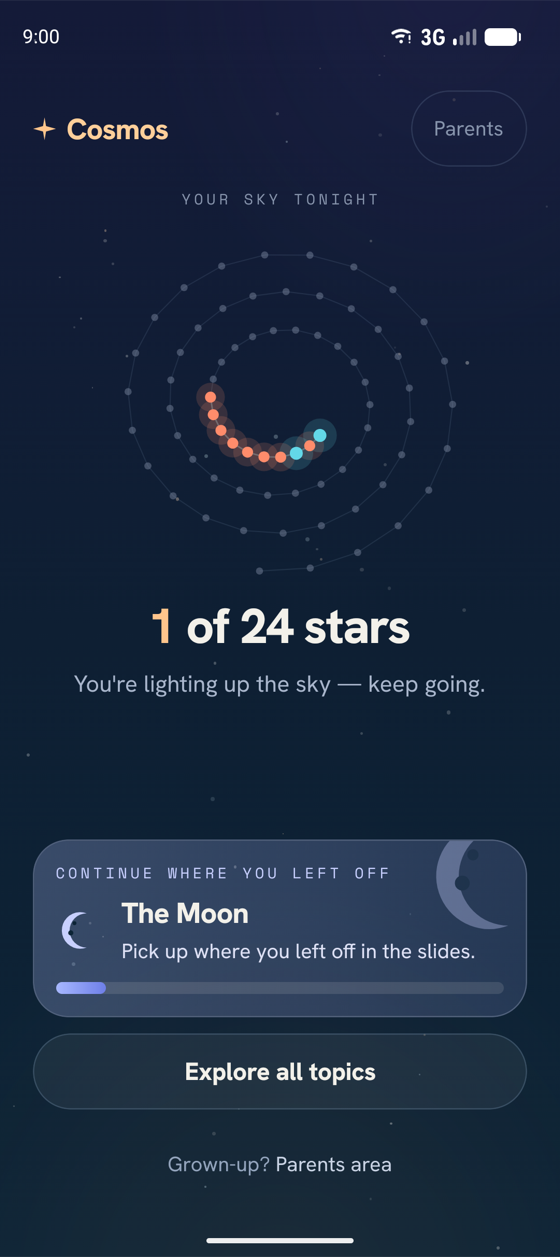 Home screen showing a growing constellation of stars