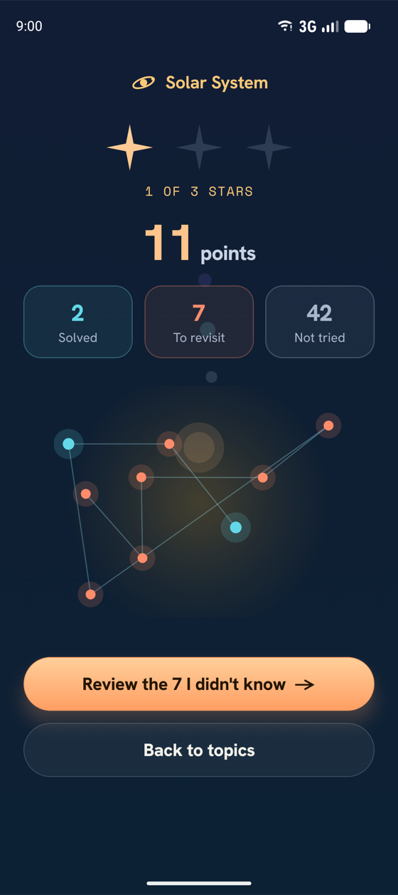 Results screen with earned stars and points